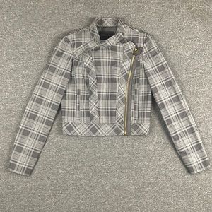 BRAND NEW! BCBGMaxazria Grey Plaid Jacket Cropped Size Small